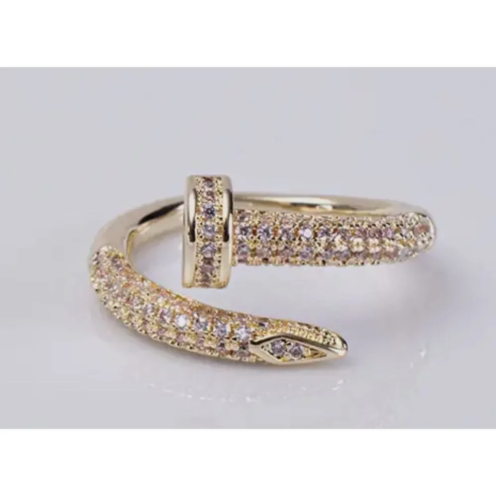 Gold & Crystal Pave Nail Ring Size 6 - Picture 2 of 4